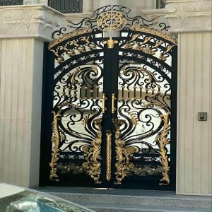 villa - door - wrought - iron - cu طراحی و ساخت درب پارکینگ فلزی