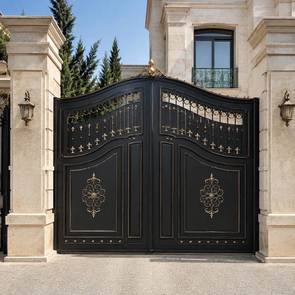 خدمات نصب درب پارکینگ مشکی طلایی