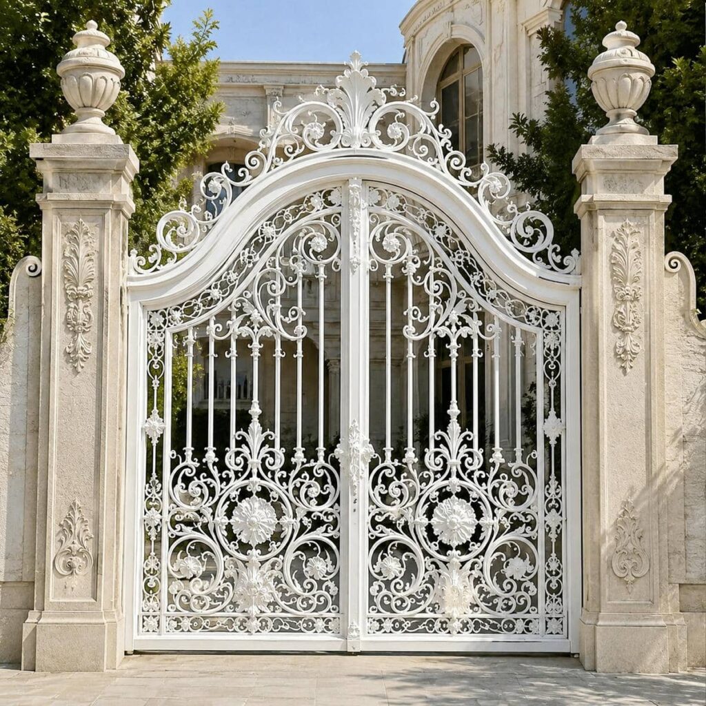 سفارش درب حیاط سفید طلایی کلاسیک