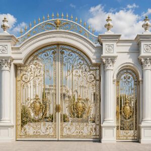 9 مدل درب حیاط سفید طلایی