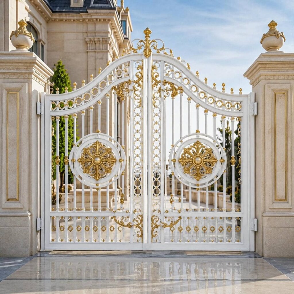 فروش درب حیاط سفید طلایی مدرن